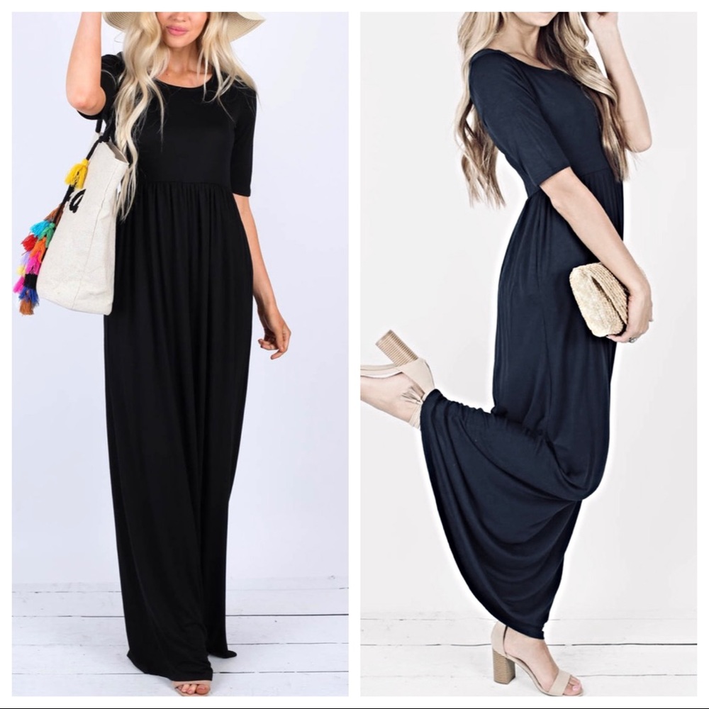 ✨RESTOCKED ✨Black long side pocket maxi dress - Picture 2 of 8